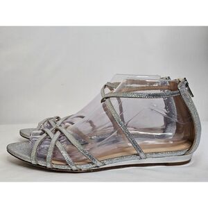 J. Crew Cary Mini Wedge Strappy Silver Glitter Sandals Size 8
